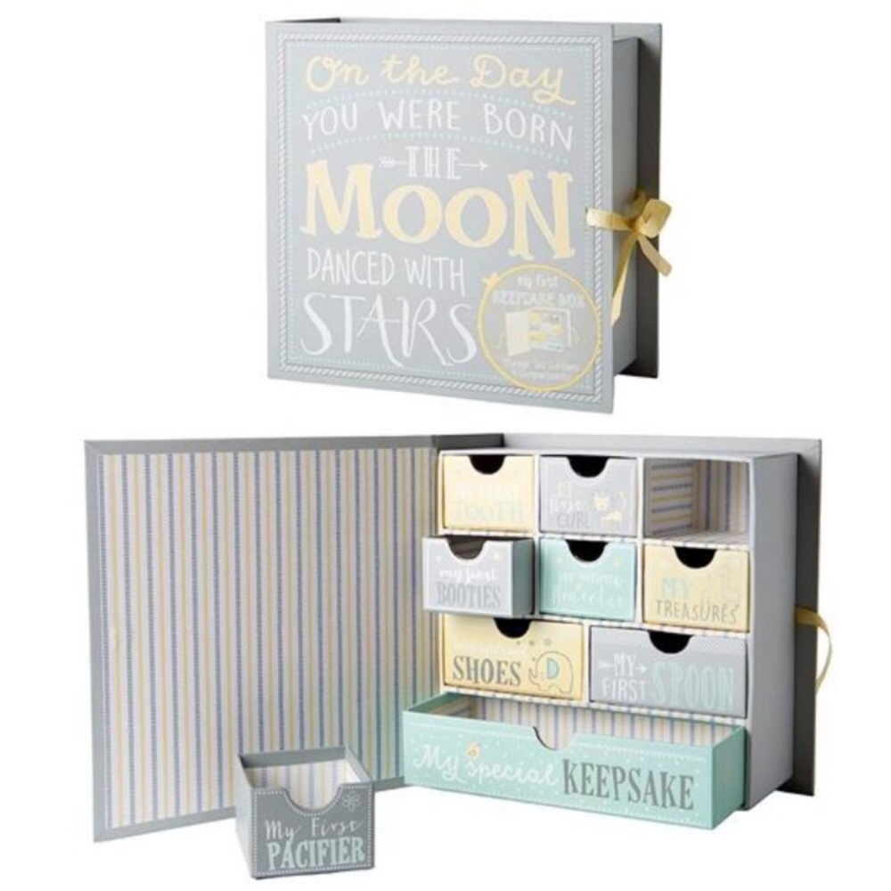 Baby Keepsake Box for Treasured Memories, Moon & Stars -Lightweight, Handcrafted